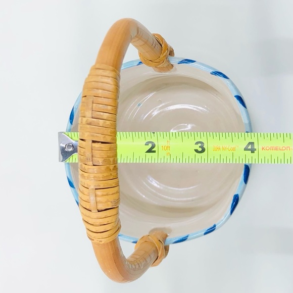 Art Pottery Basket Bamboo Handle Signed “Stevens” Painted Flowers Pansies - Picture 13 of 16